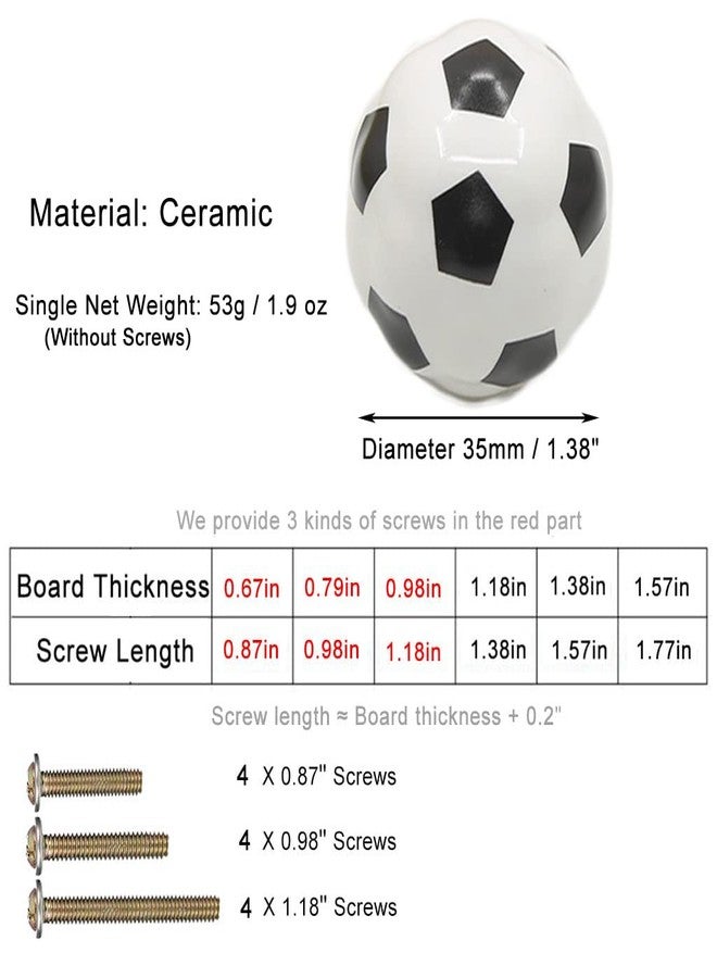 ESreake Heavy Ceramic Soccer knobs Football Knobs, 4 Packs Ball Sports Party Theme Children and Baby Home Decor Drawer Knobs Pulls Handles for Dresser Cupboard Wardrobe Cabinet Kitchen (4, Soccer-w) - Image 2